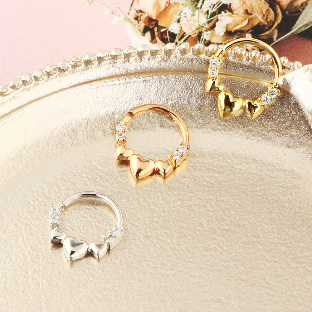 No-Piercing Fake Nose Ring Heart Shape Zircon Punk Nose Clip Ear Cuff Rose Gold - Image 4