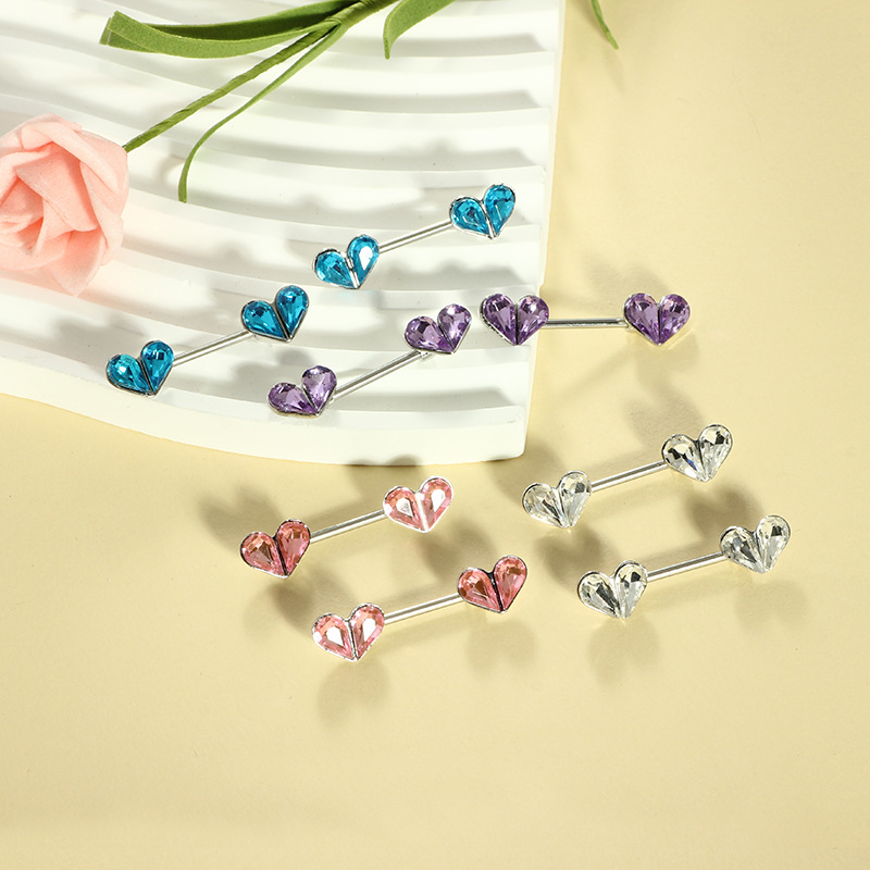 Heart Shape Zircon Nipple Rings Stainless Steel Nipple Studs Body Piercing Jewelry Pair for Sale Wholesale - Image 3