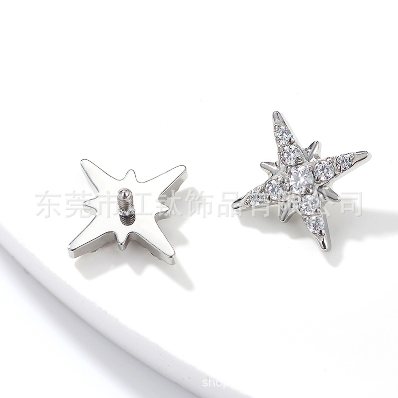G23 Titanium Star Earring ASTM F136 Gem Stud Ear Piercing Jewelry - Image 2