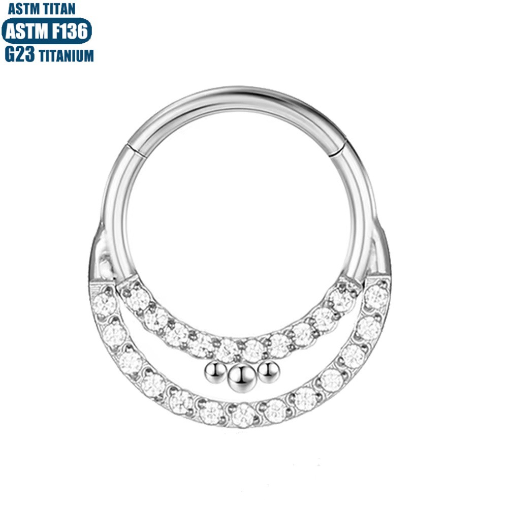 F136 Titanium Nose Ring Seamless Moon Zircon CZ Solder Ball Septum Ring Tragus Ear Cartilage Hoop - Image 2
