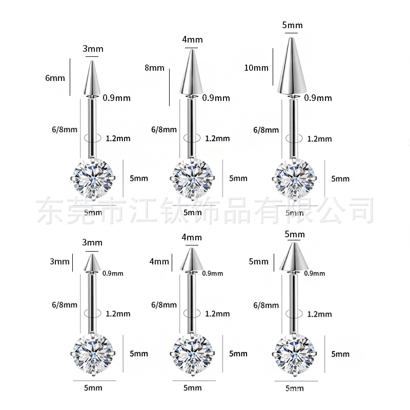 JT851 G23 Titanium Six Prong Gem Pointed Cone Internal Thread Ear Cartilage Stud - Emerald Green & Titanium Color - Image 2
