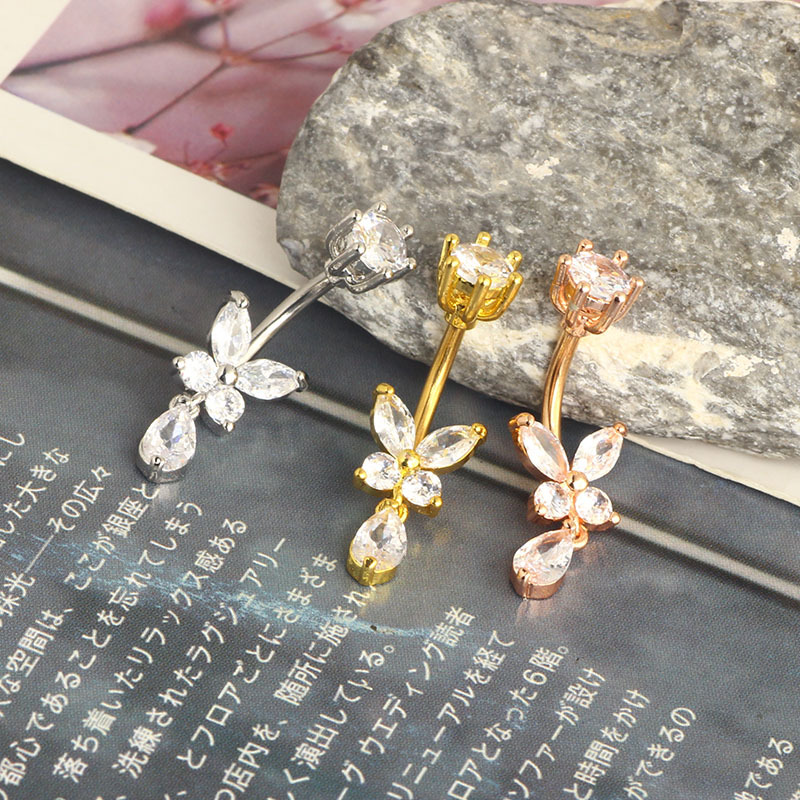 Rose Gold Water Drop Navel Ring Belly Button Ring Geometric Body Piercing Jewelry - Image 5