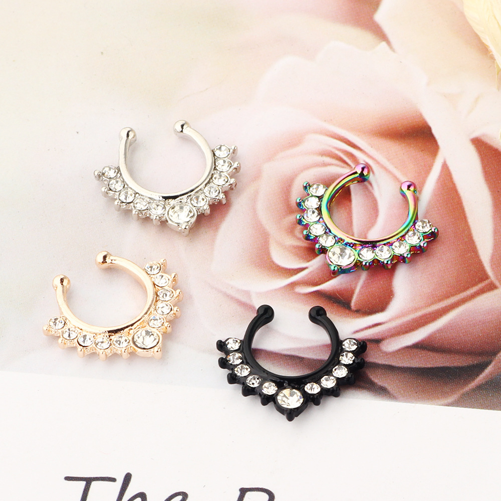 Rose Gold Stainless Steel Fake Nose Ring Geometric Hoop Piercing Jewelry - Image 2