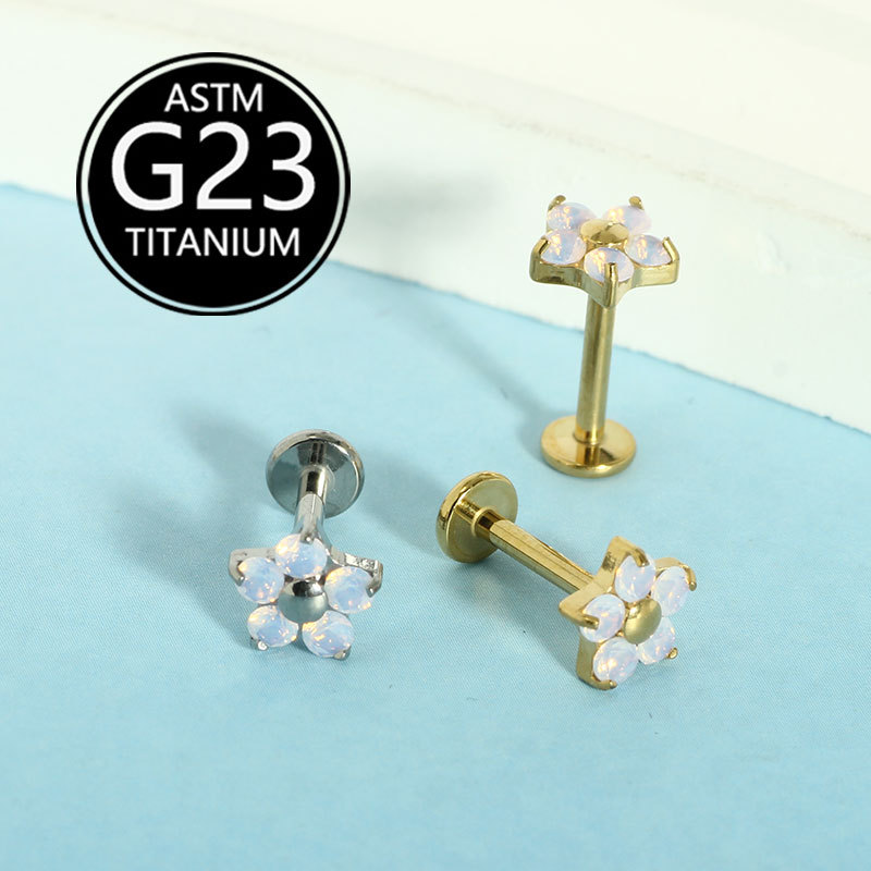 F136 Titanium Internal Thread Flower Opal Lip Labret Stud Piercing Jewelry 6-10mm Replacement Bar Ear Bone - Image 2