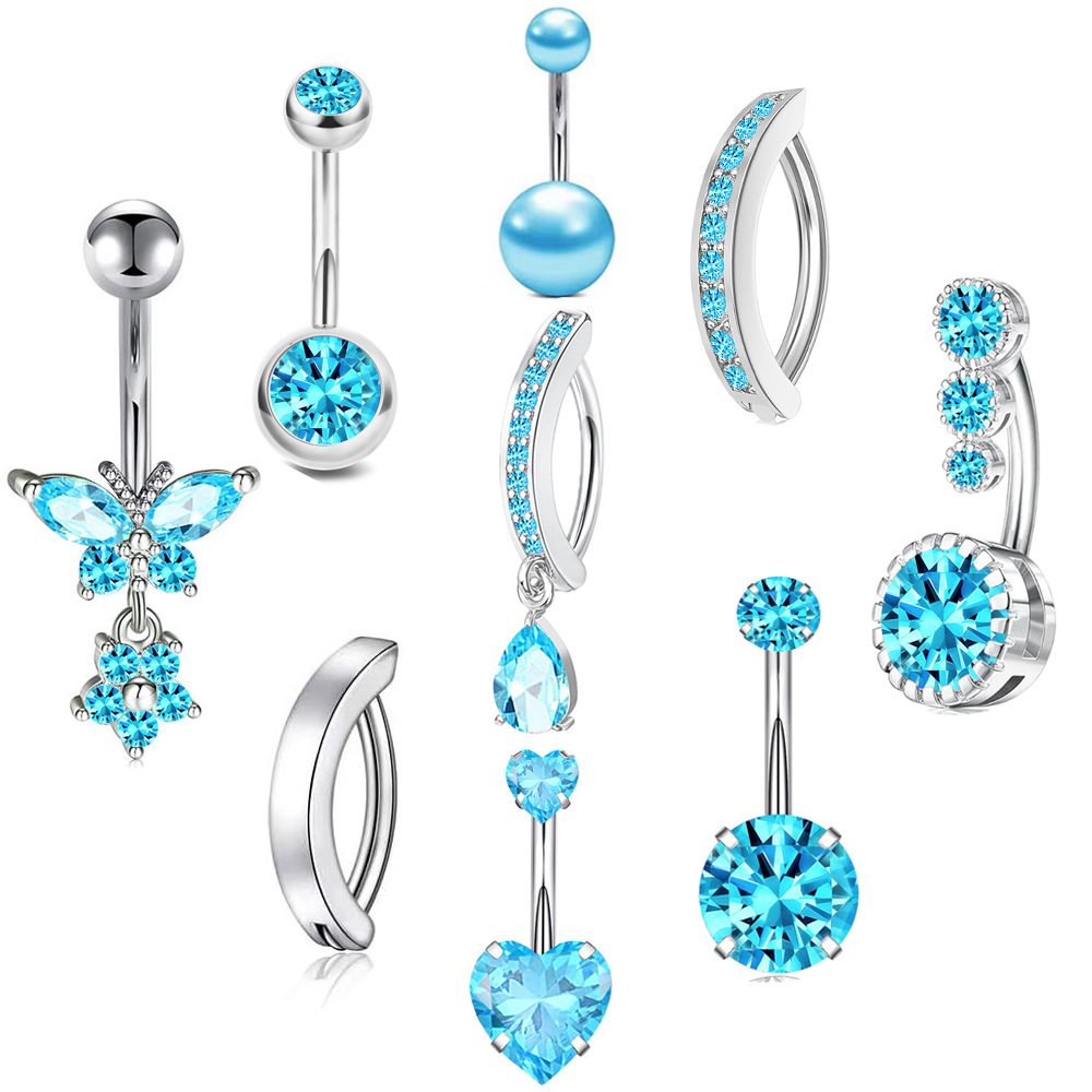 Zircon Butterfly Flower Belly Button Ring Set - Gold Plated Stainless Steel Navel Piercing Jewelry - Image 5