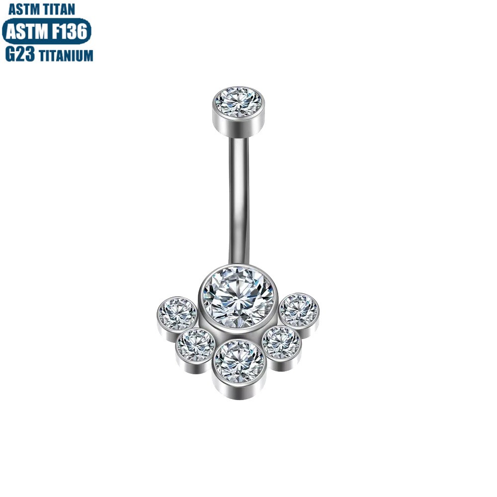 Zircon Belly Button Ring F136 Titanium Alloy Body Piercing Jewelry Internally Threaded Belly Ring - Image 2
