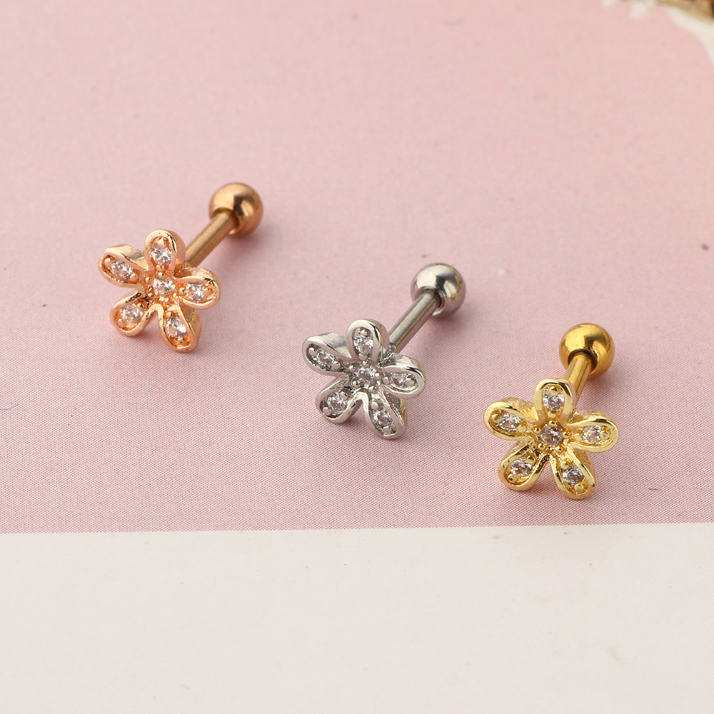 Moon Zircon Stainless Steel Ear Bone Nail Screw Earrings Lip Ring Body Piercing Jewelry - Image 3