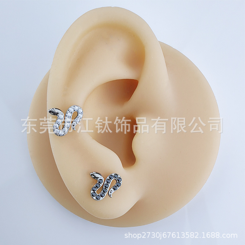 G23 Titanium Ear Bone Nail Snake-Shaped Zircon Cartilage Stud Earring Body Piercing Jewelry - Image 2