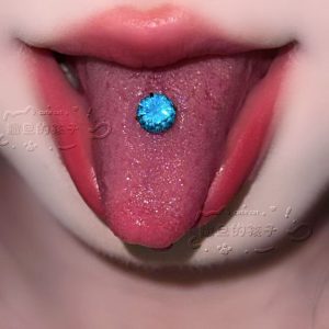 Satan's Child Chagall Blue F136 Titanium Alloy Tongue Barbell 20mm Bar Length 1.6mm Thick Cut Flash Diamond Tongue Ring