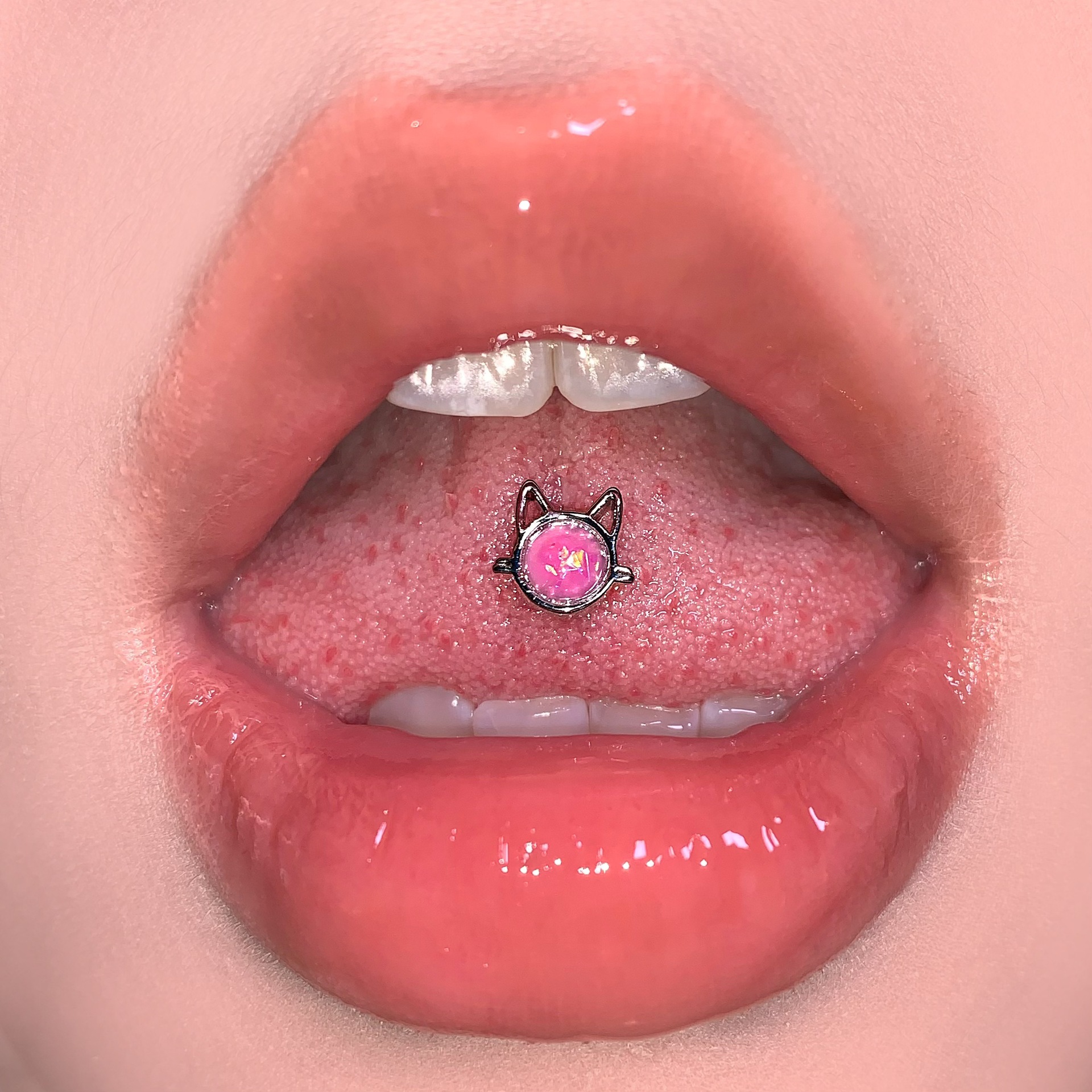 Opal Cat Ear Tongue Barbell 316L Surgical Steel External Thread Tongue Piercing Jewelry Sweet Sexy Wholesale - Image 3
