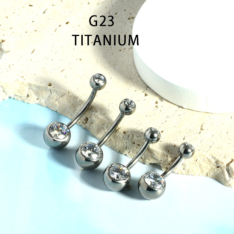 Internally Threaded Navel Ring 14G G23 Titanium Belly Button Ring with Zircon Gem - Image 2