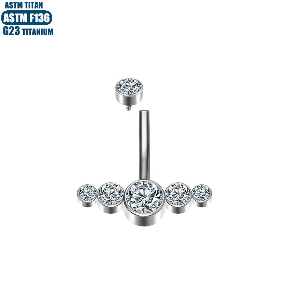 F136 Implant Grade Titanium Alloy Belly Nail Ring Abdominal Piercing Belly Nail Diamond Thread Inner Teeth Body Puncture Jewelry Silver 1.6*10mm - Image 4