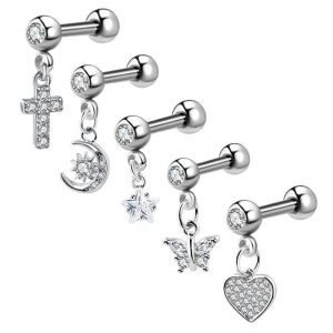 European American Trendy Titanium Steel Star Heart Zircon Ear Bone Nails for Women Wholesale Ebay