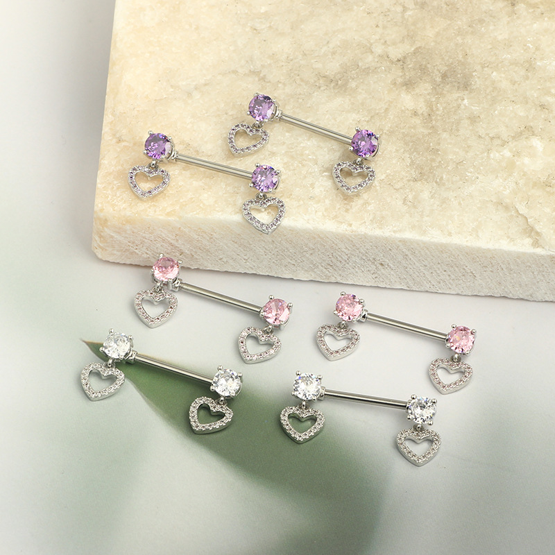 Stainless Steel Butterfly Breast Ring Pink Love Heart Nipple Barbell Peach Heart Piercing Jewelry Wholesale - Image 2