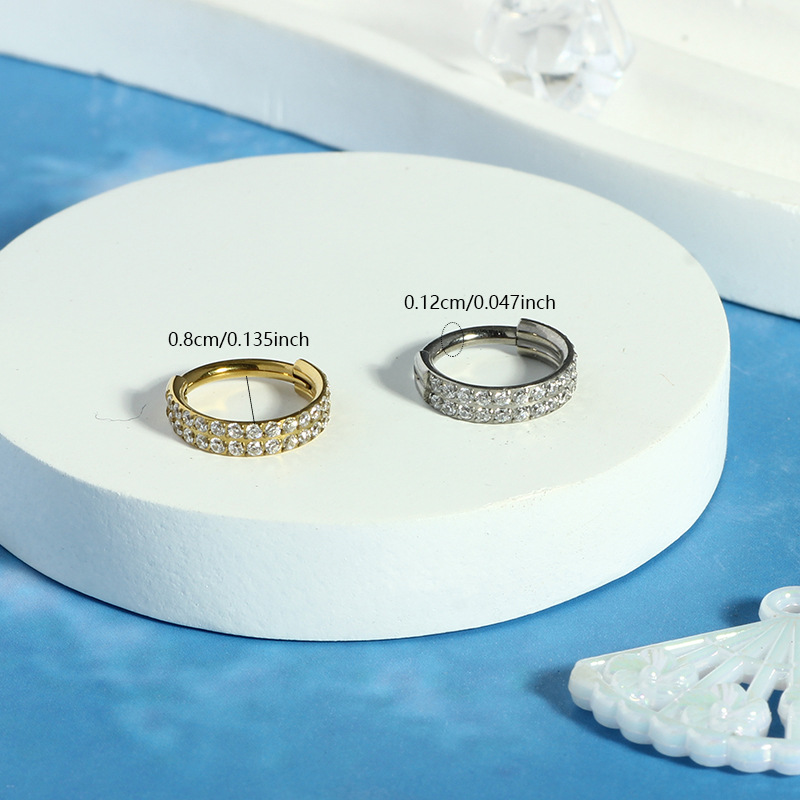 8mm Double Row Zircon 316L Surgical Steel Seamless Closed Ring Nose Ring Fashion Piercing Jewelry - Image 4
