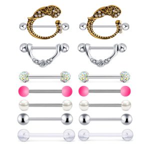 2021 New U-Shaped Crown Nipple Ring Set 14-Piece Stainless Steel Body Piercing Jewelry, Cactus Element Earrings, New Chinese Style