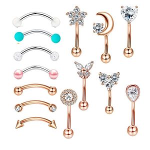Heart-Shaped CZ Eyebrow Ring Stainless Steel Universal Eyebrow Piercing Jewelry Black 18K Gold Plated