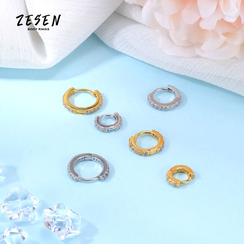 Full Bright Hand Throwing Round Line CZ Earrings Copper Diamond Zircon Earrings for Women - Image 2