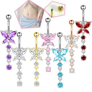 Best Selling Gold Pink Zircon Navel Ring Heart Shape Belly Button Piercing Jewelry 316L Surgical Steel
