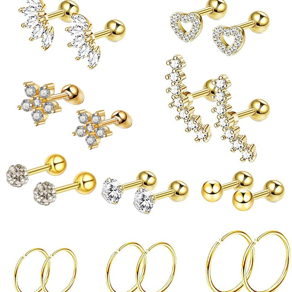 Amazon Zircon Thread Earrings for Women Stainless Steel Piercing Earrings Ear Bone Nail Cartilage Tragus - Image 2