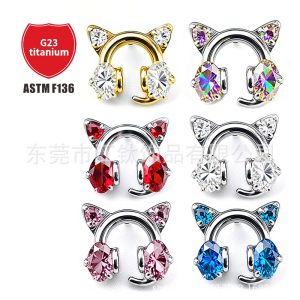 G23 Titanium Cat Ear Headphone Cartilage Stud Earring with Blue Zirconia
