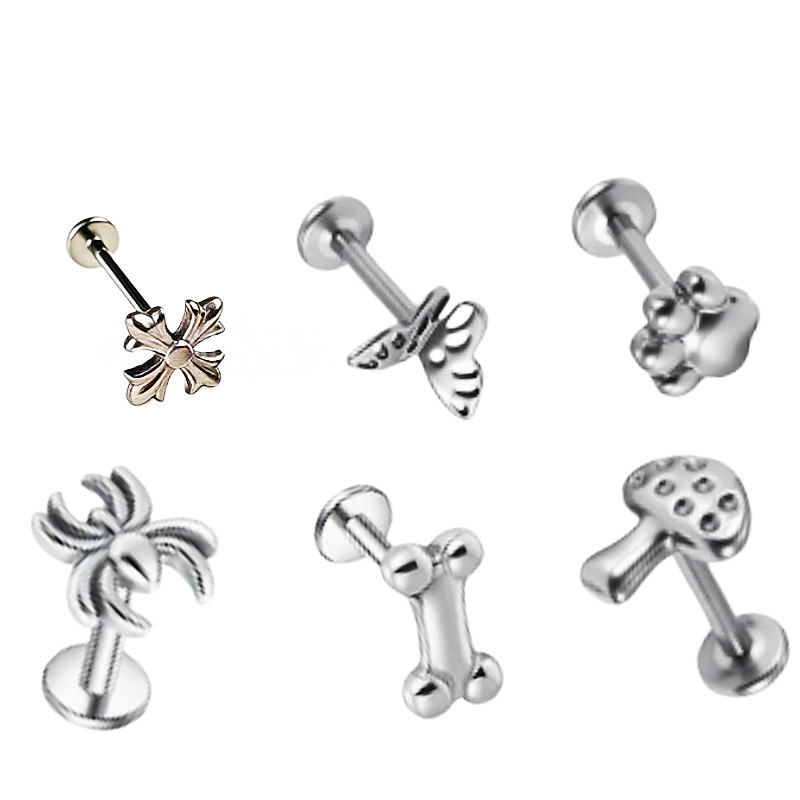G23 Titanium Alloy Carved Ear Bone Studs, Lip Studs, Tongue Studs - Polished Geometric Natural Style Piercing Jewelry - Image 3