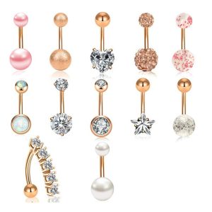 Stainless Steel Navel Nail Large Diamond Dangle Belly Button Piercing Jewelry Rose Gold Set