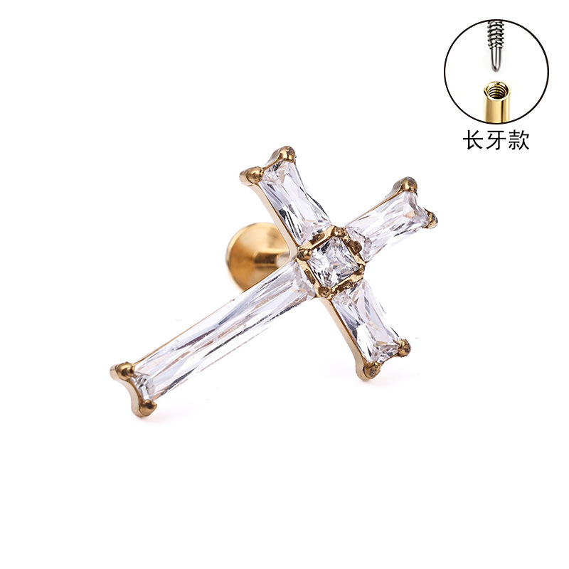 F136 Titanium Alloy Long Tooth Style Ear Studs with Zircon, Carved Ear Bone Studs, G23 Titanium Body Piercing Jewelry - Image 5