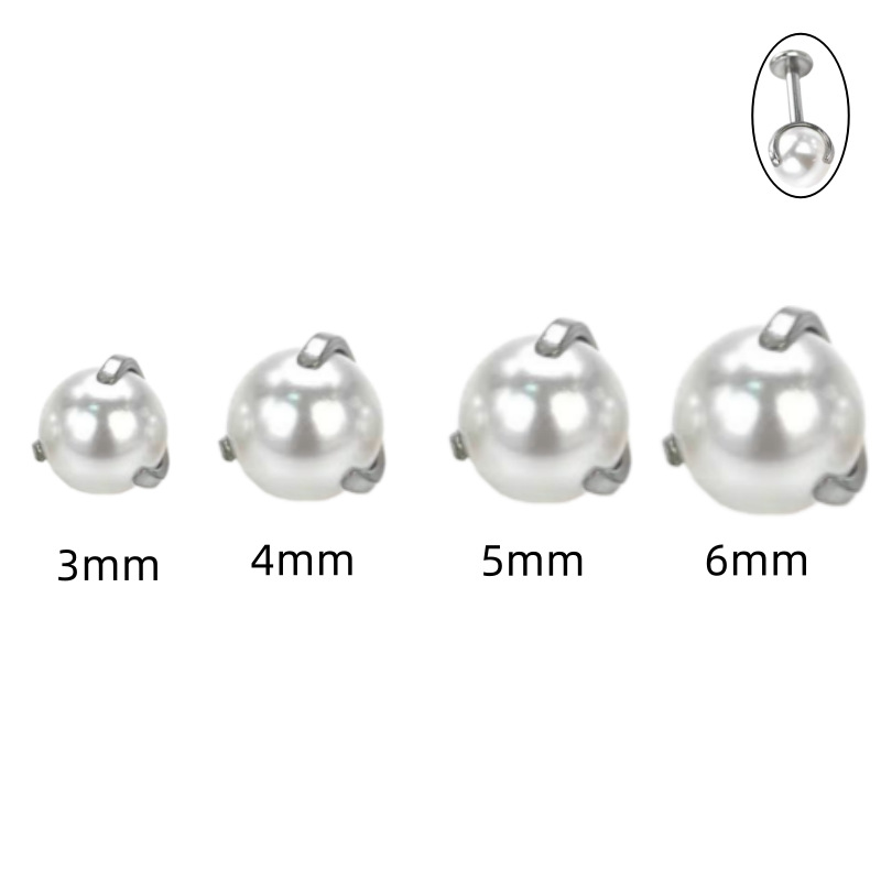 G23 Titanium Three-Claw Pearl Lip Nail - External Thread Lip Ring for Ear Bone Piercing - Image 3