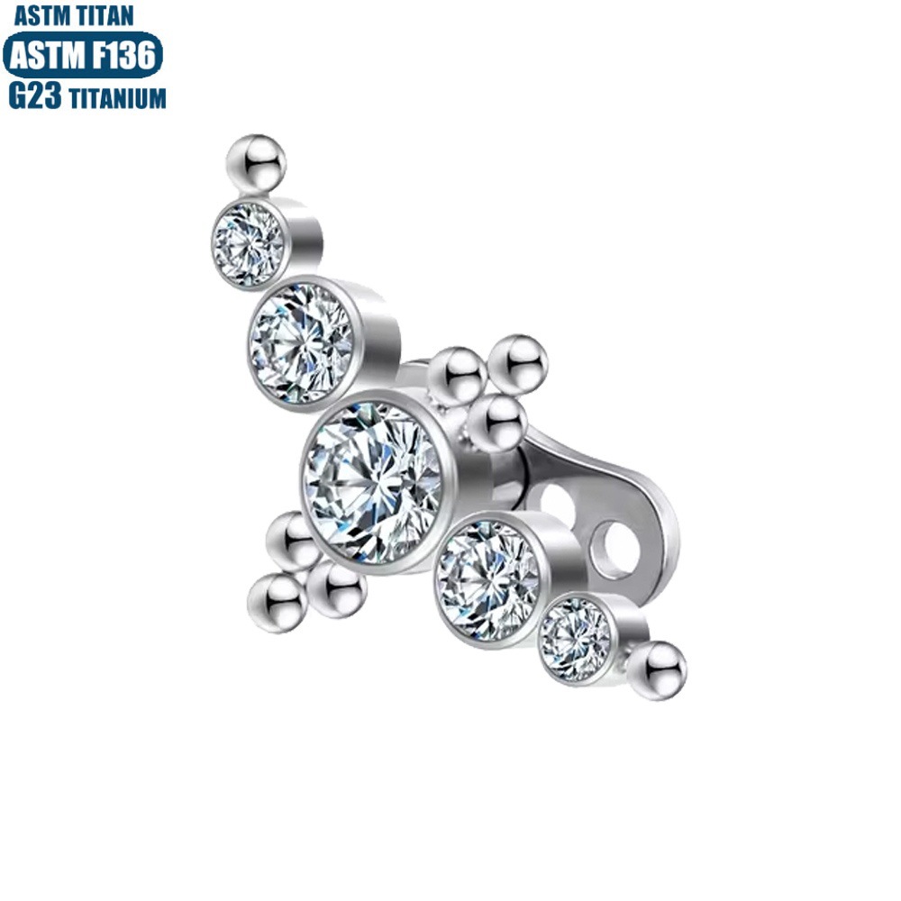 F136 Titanium Alloy Diamond Clavicle Skin Graft Nail Solder Ball Internal Thread Piercing Jewelry Buried Bone Nail with Base - Image 2