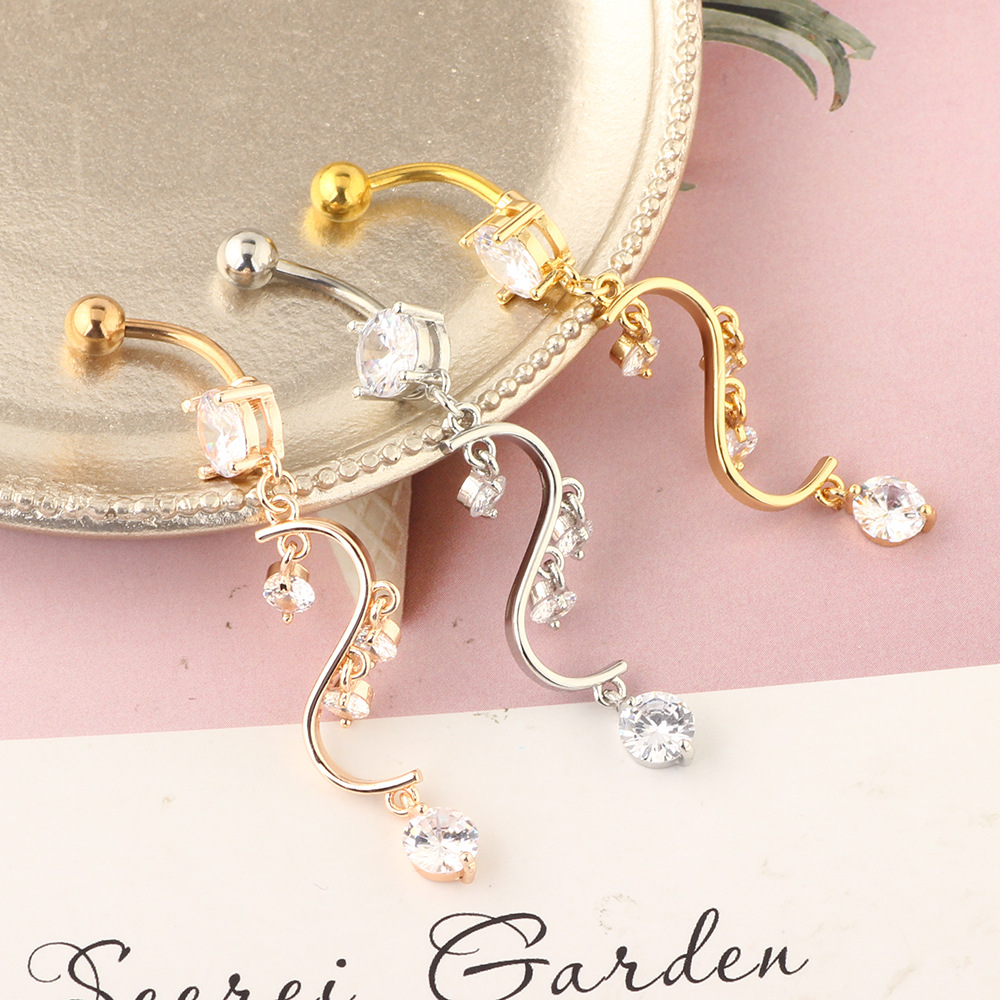 Rose Gold Belly Button Ring with 4 CZ Zircon Stones Stainless Steel Belly Piercing Jewelry - Image 4