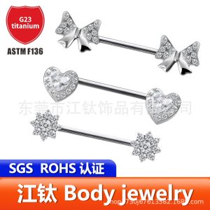 G23 Titanium Nipple Ring Heart Bow Small Flower CZ Stone Body Piercing Jewelry