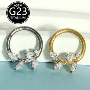 G23 Titanium ASTM F136 Zircon Leaf Shape Nose Ring Septum Hoop Ear Bone Piercing Jewelry