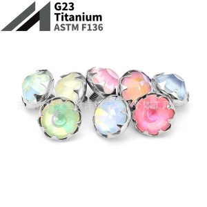 F136 Titanium Serrated Coated Czech Crystal Edge-Studded Tongue Piercing Ear Stud Navel Piercing G23 Titanium Alloy Body Jewelry