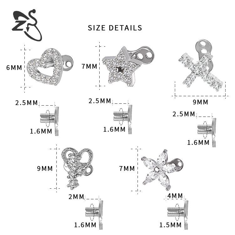Geometric 316L Stainless Steel Dermal Anchor Piercing Jewelry with Cubic Zirconia - Exaggerated Buried Nail for Women - Image 5