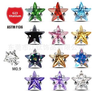 Titanium Five-Pointed Star CZ Earrings Star Claw Zirconium G23 Titanium Alloy Ear Bone Piercing Nail