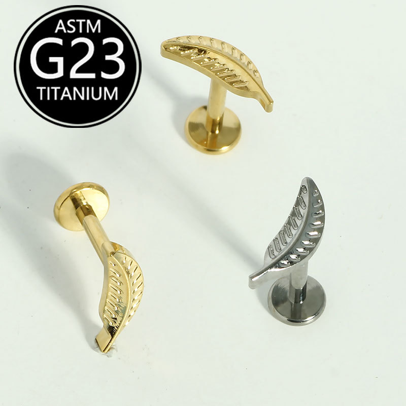 F136 Titanium Internal Thread Lip Stud - Fashion Versatile Leaf Ear Earring Bone Stud G23 Titanium Alloy Body Piercing Jewelry - Image 3