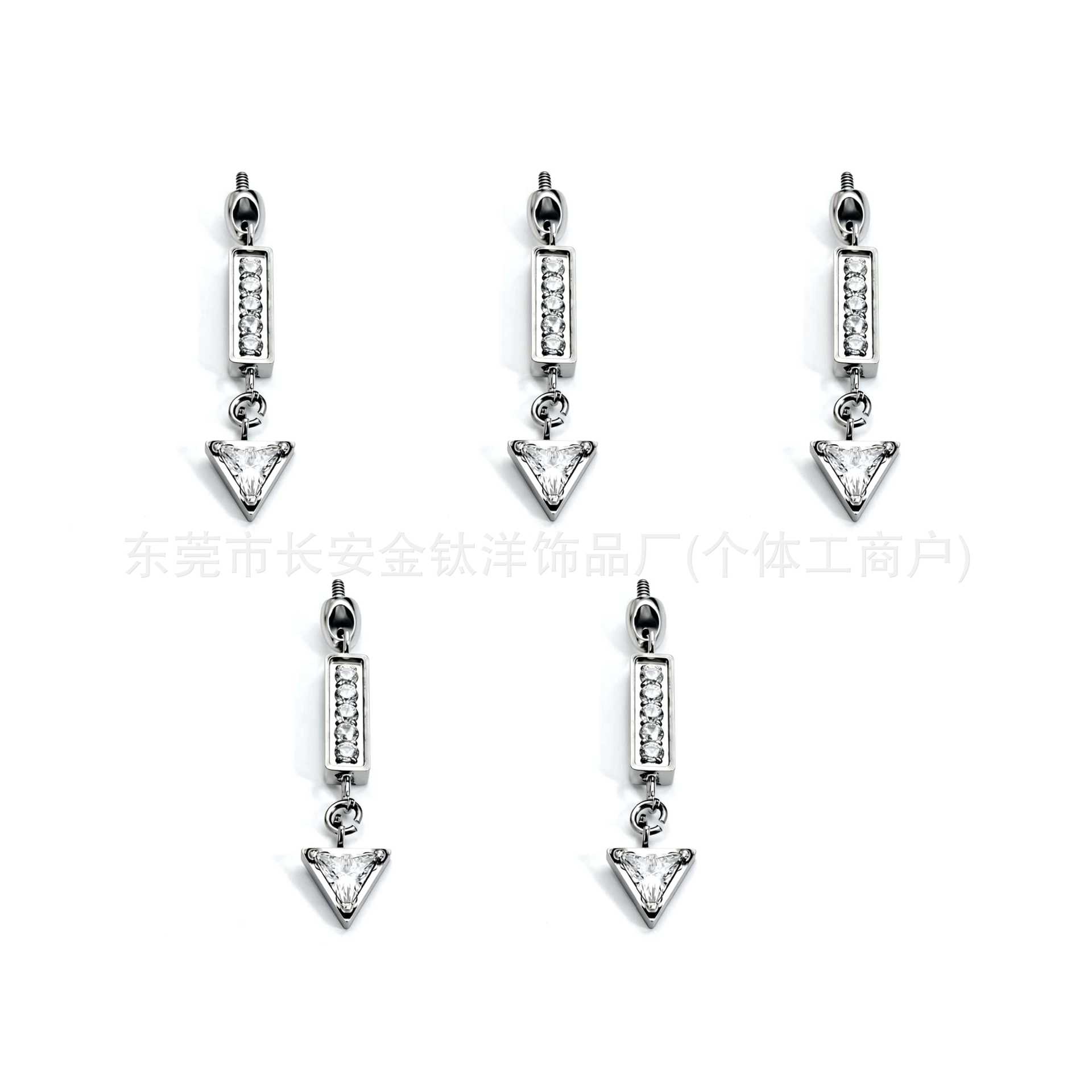 F136 Titanium Bullet-Shaped Triangular Zircon Lip Piercing Ear Bone Stud G23 Titanium Alloy Body Jewelry - Image 5