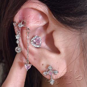 Satan's Child Cherry Blossom Pink Cool Sexy Earrings Flat Back Stud Titanium Steel Ear Bone Nails Ear Screen Nails Cochlear Nails