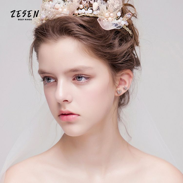 Advanced Flower Diamond Ear Stud - 316L Surgical Steel Butterfly Ear Bone Stud for Women - Image 4