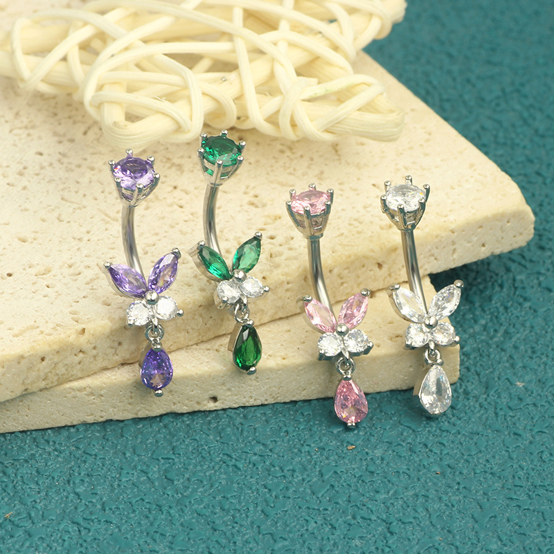 Simple Copper Zircon Belly Button Ring Stainless Steel Body Piercing Navel Jewelry Wholesale 2024 Summer - Image 2