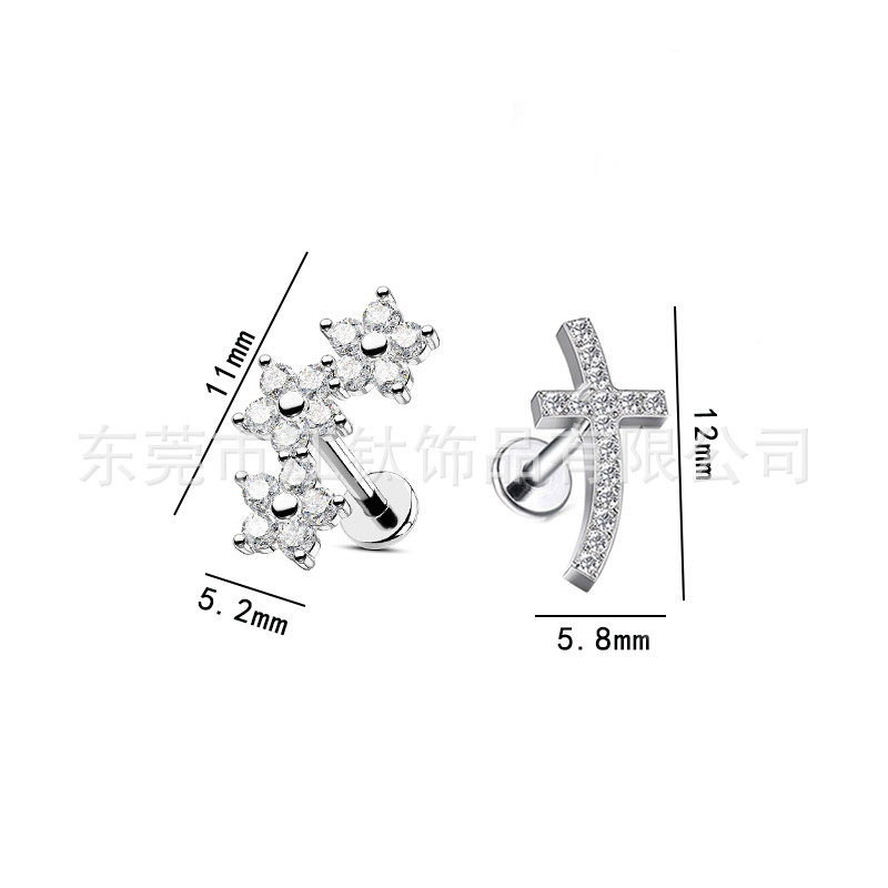 G23 Titanium Alloy Cross Flower Cartilage Earring - ASTM F136 - Internally Threaded Stud - Image 2