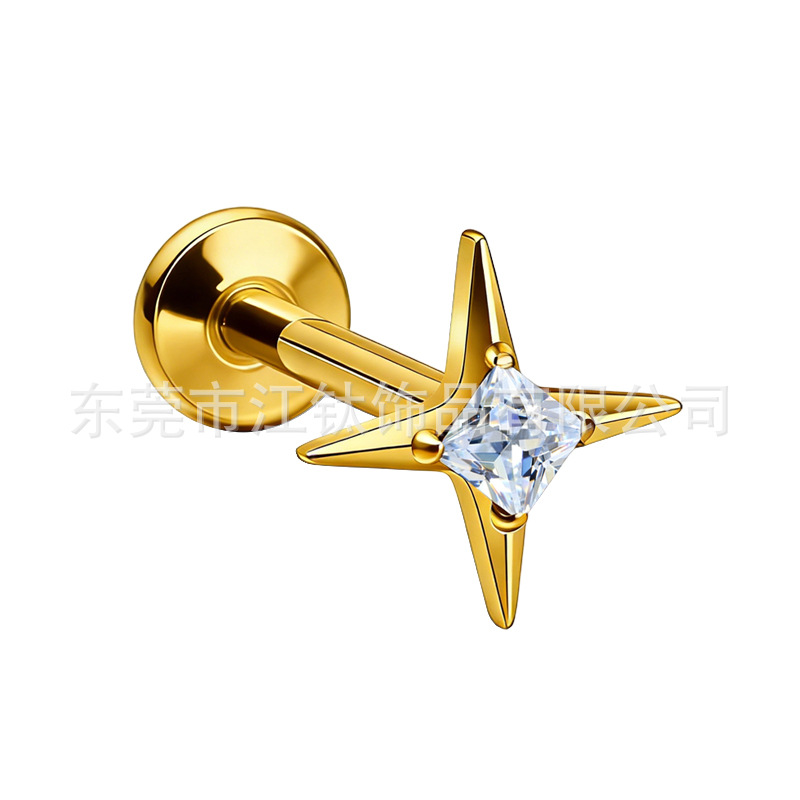 G23 Titanium Alloy Cross Star Cubic Zirconia Ear Stud Cartilage Piercing Jewelry - Image 5