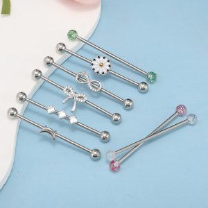 French Style Stainless Steel Industrial Ear Studs Double Ear Hole Snake Shape Piercing Jewelry