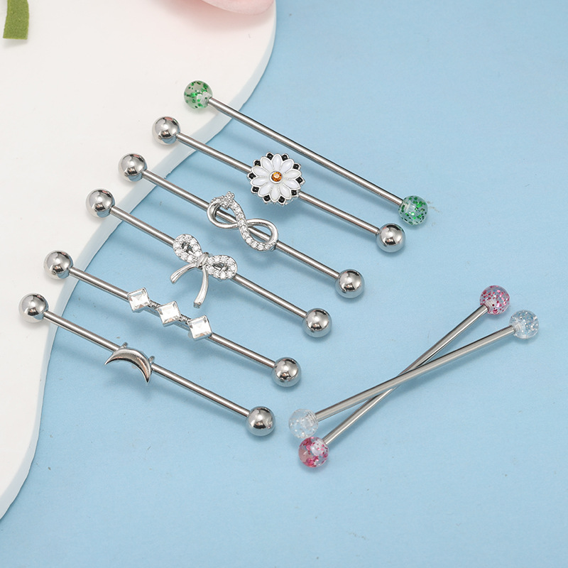 French Style Stainless Steel Industrial Ear Studs Double Ear Hole Snake Shape Piercing Jewelry - Image 2