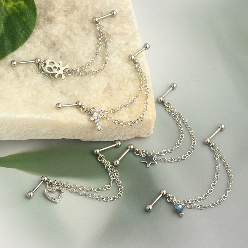 Stainless Steel Zircon Moon Heart Shape Ear Bone Nail Screw Twist Ball Fashion Earrings European American Piercing Accessories - Image 5