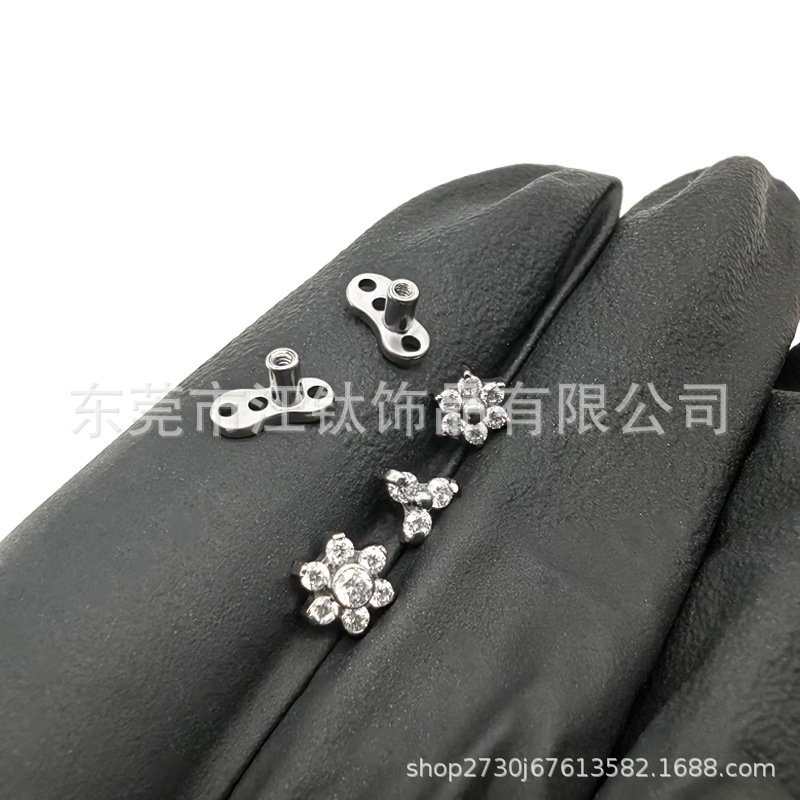 JT684 G23 Titanium Multi-Drill Flower Skin Graft Nail Buried Nail Lip Piercing Labret Stud, European American Style, Popular in Europe and America - Image 3