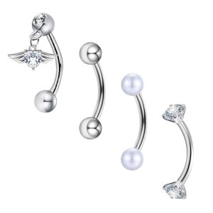 Stainless Steel 4-Piece Eyebrow Nail Angel Wings Heart-Shaped Zircon 16g Eyebrow Cartilage Piercing Jewelry
