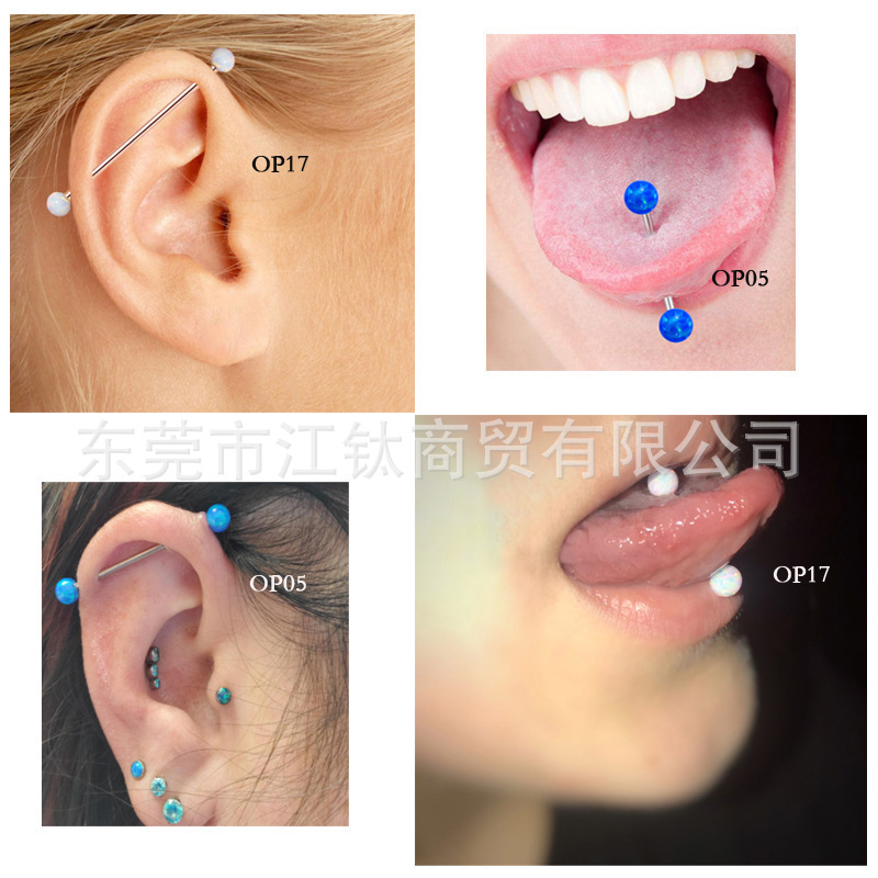 G23 Titanium Alloy Opal Ear Cartilage Stud 14g Internally Threaded Barbell Tongue Stud Ear Stud 1.2 External Spiral Double Ball Simple Design - Image 4