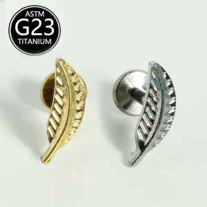 F136 Titanium Internal Thread Lip Stud - Fashion Versatile Leaf Ear Earring Bone Stud G23 Titanium Alloy Body Piercing Jewelry